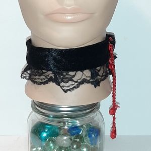 Velvet Lace Bead Vampire Bite Choker Goth